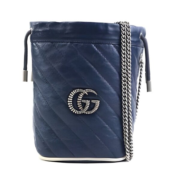 Auth GUCCI GG Marmont Shoulder Bag Navy Leather - r10343a - Picture 1 of 8